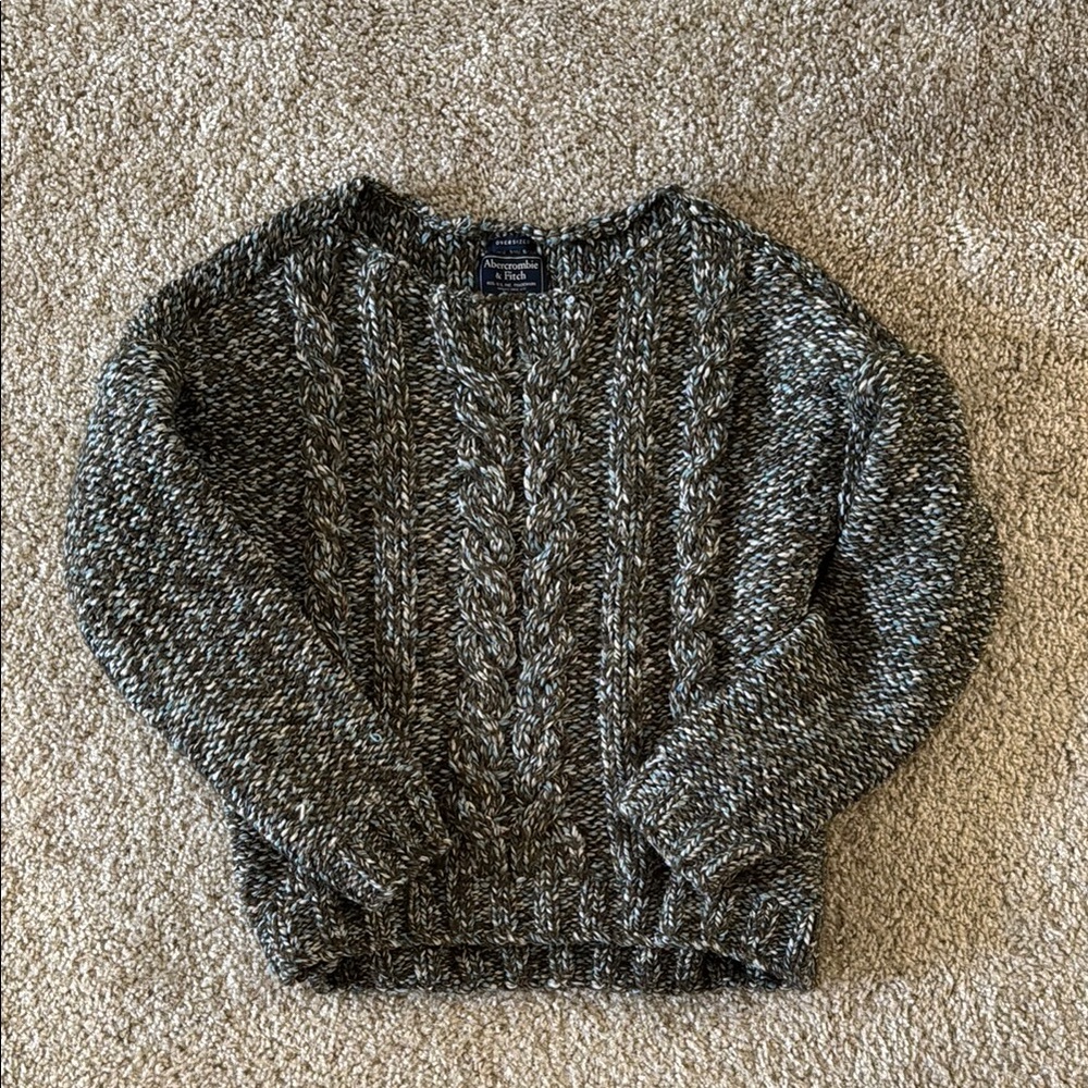 Green, blue, white oversized knit cable sweater